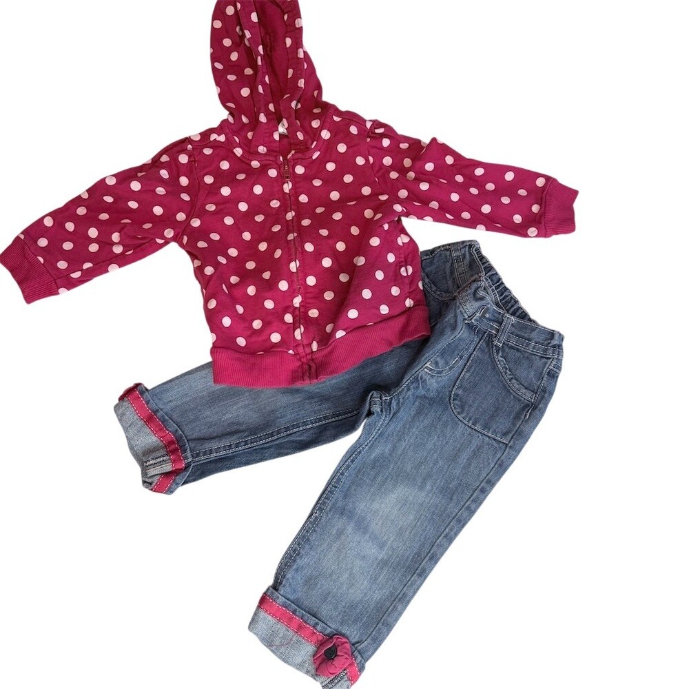 Gymboree Girls 2pc Outfit Set 12-18M Red Polka Dot Hoodie & Jeans